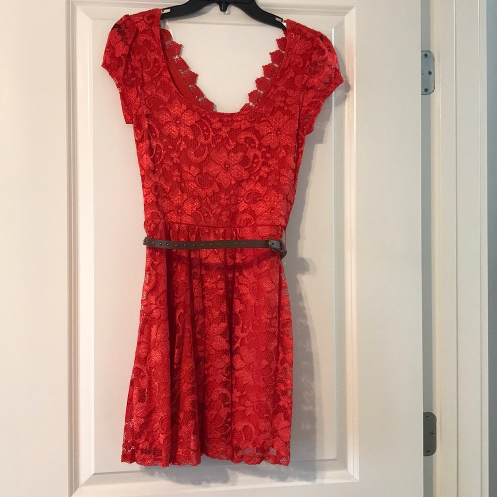 NWT Gianni Bini Orange Lace Dress w/ Belt Sz Small